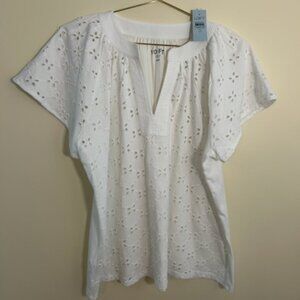 NWT - LOFT - White eyelet - mixed media top - MP